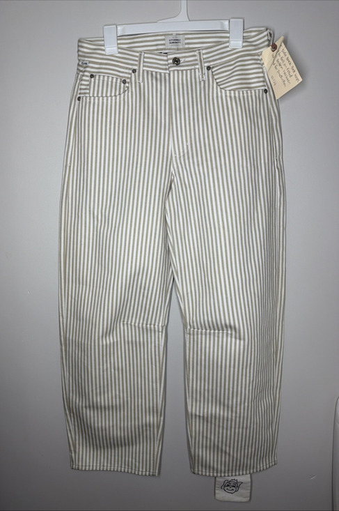 Citizens Of Humanity Denim - Citizens of Humanity Horseshoe Stripe Barrel Jeans Womens 27 Khaki Wide Leg READ